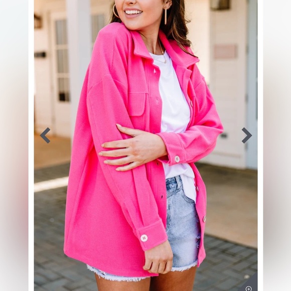 Entro pink Keep It Up oversized Fuchsia Pink Ribbed Shacket button down top XL - Picture 1 of 7